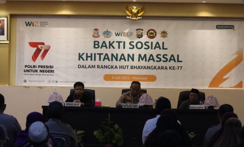 HUT Bhayangkara ke-77, Densus 88 Mabes Polri Bekerjasama Dengan Polrestabes Makassar dan Wahdah Islamiyah Gelar Baksos Khitanan Massal